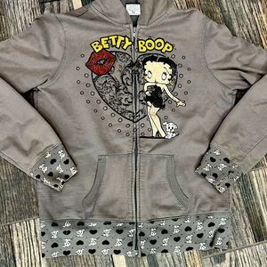 🔥🔥Vintage Betty Boop Kids Gray Zip-Up Hoodie Junior Size 11/13 - EXCELLENT